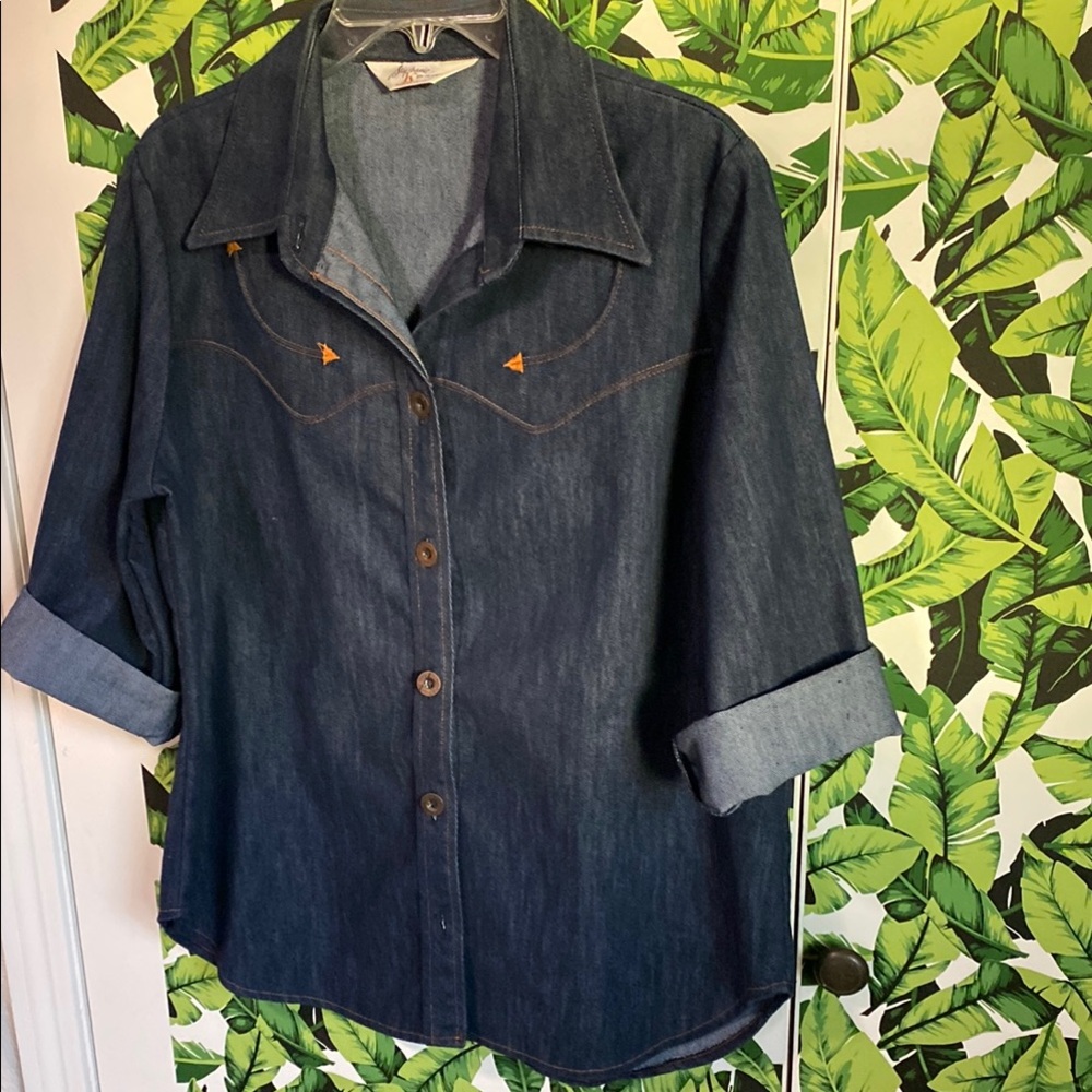 Stephanie K by Koret Vintage Dark Denim Western Button-Up Shirt Size L